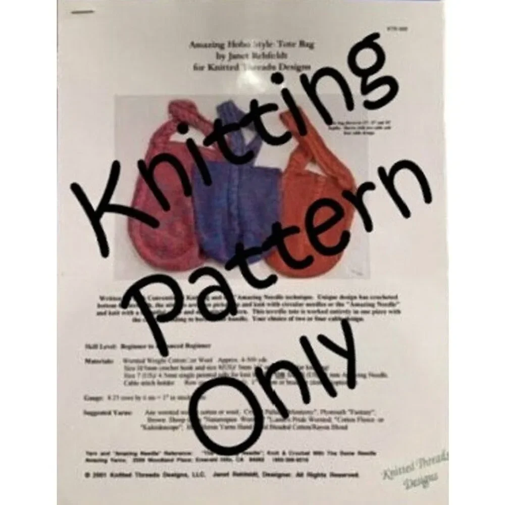 New 2001 Knitted Threads Rehfeldt KTK-502 Amazing Hobo Tote Knitting Pattern