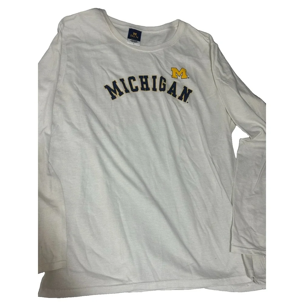 M Den Michigan Wolverines White Long Sleeve Shirt Size L Navy Yellow