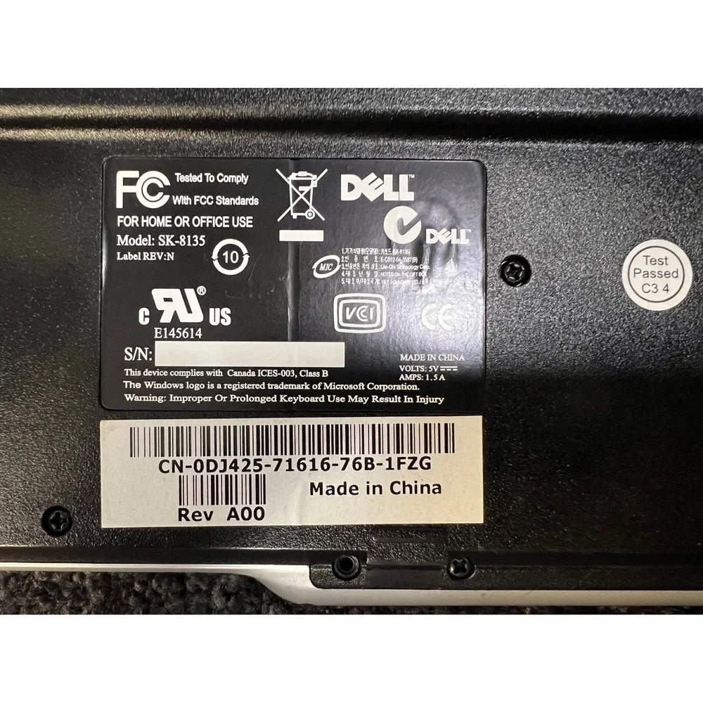 Dell SK-8135 USB Hub Wired Multimedia‎ Keyboard Tested Works Great Condition