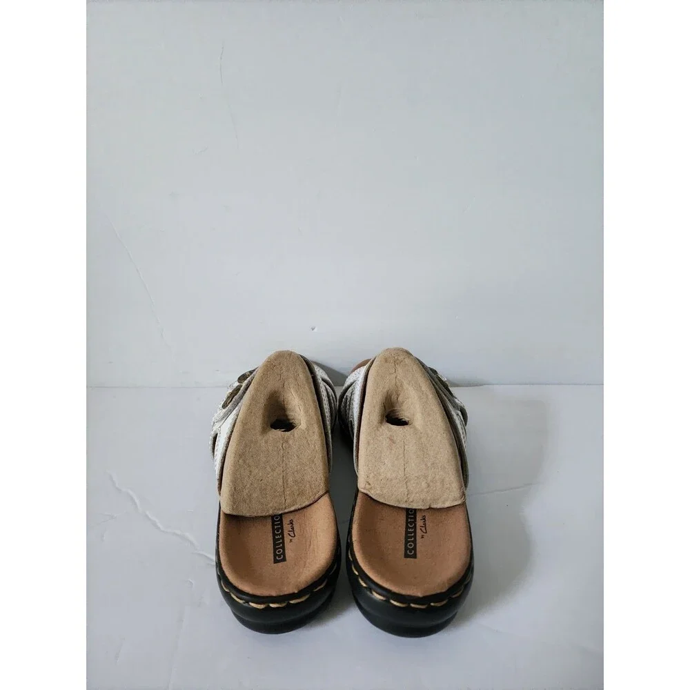 New Clarks Collection Women’s Leather Slide Sandals Leisa Grace White Size 8