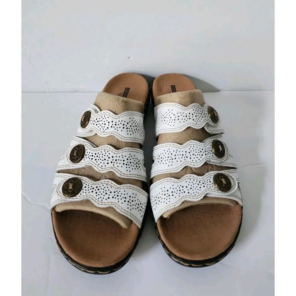 New Clarks Collection Women’s Leather Slide Sandals Leisa Grace White Size 8