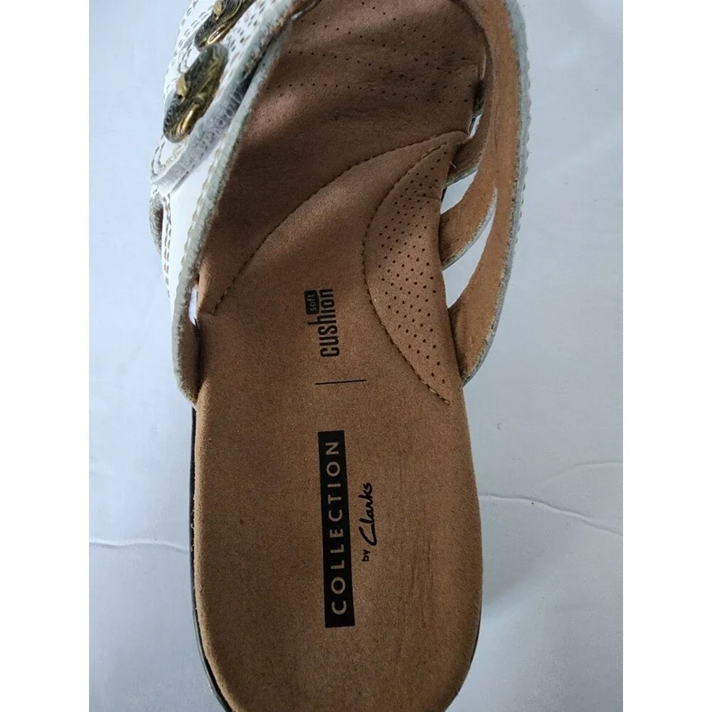 New Clarks Collection Women’s Leather Slide Sandals Leisa Grace White Size 8