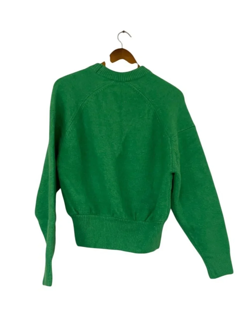 Zara Womens Sweater Jumper pullover S Green Crewneck Ribbed Hem 5536/204 NWT