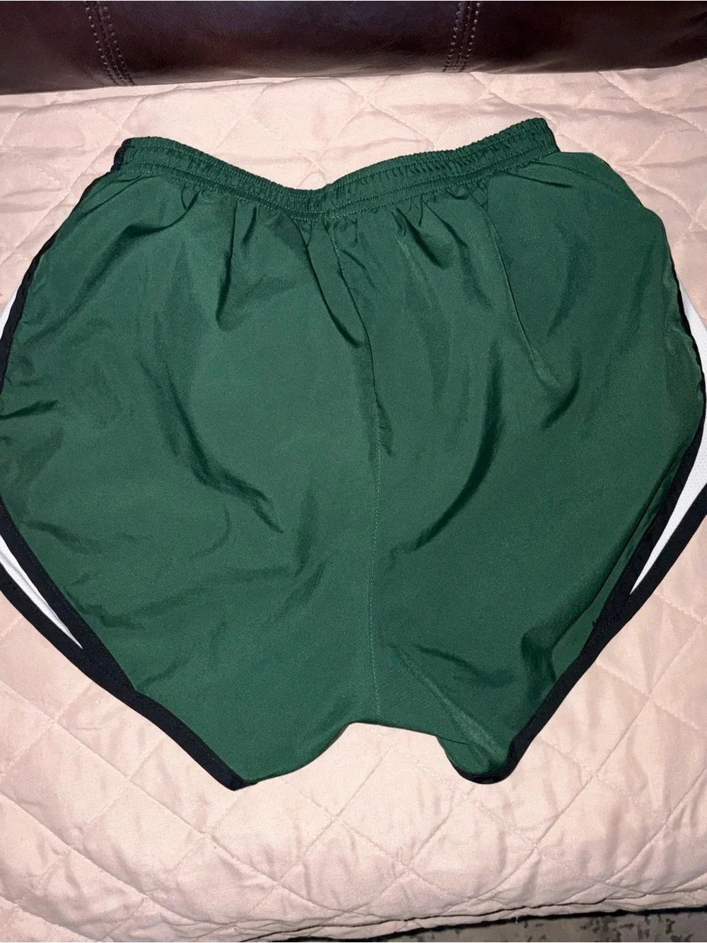 Nike Women's Forest Green Athletic Shorts with Black & White Trim