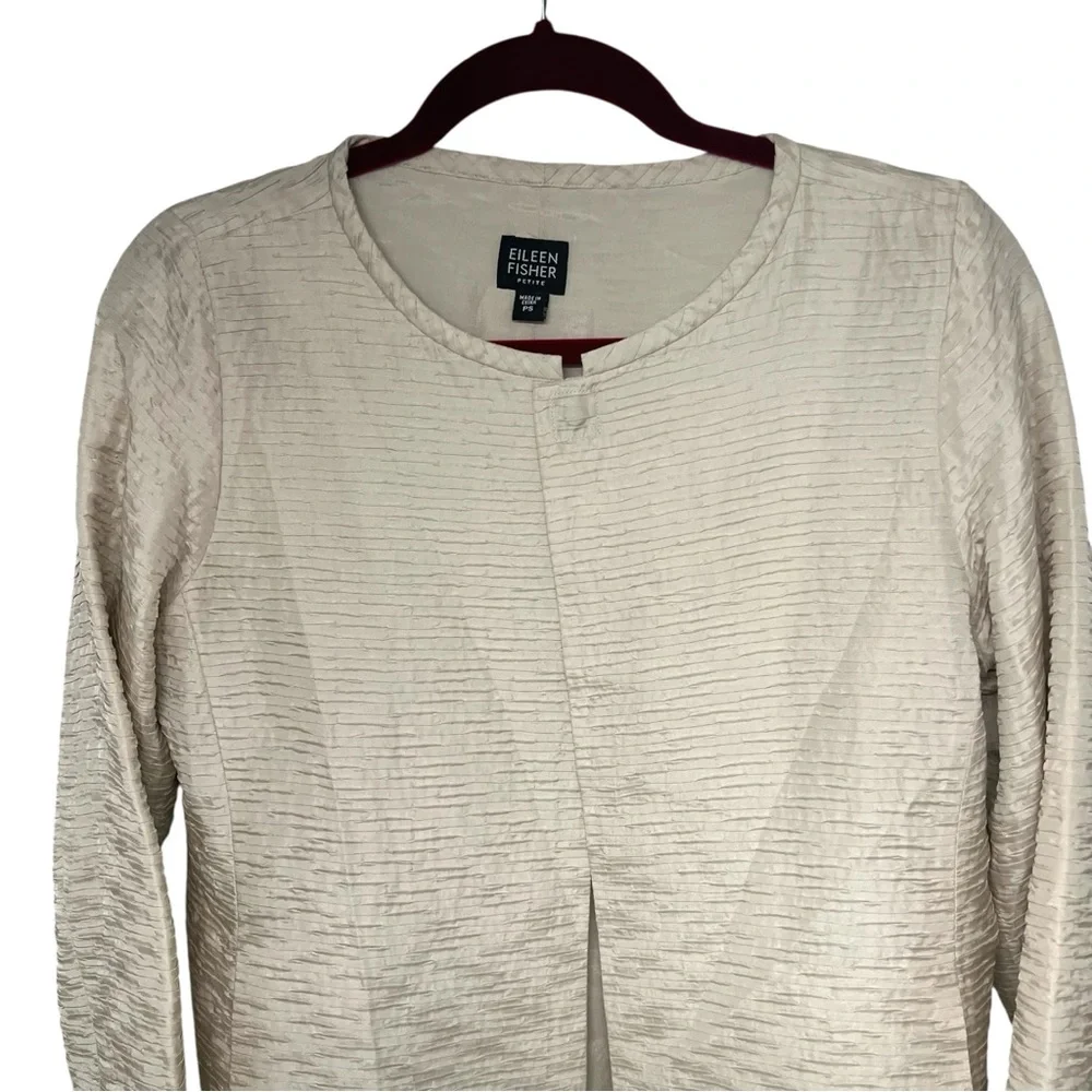 Eileen Fisher Petites Silk Champagne Textured Jacket Women’s Petite Small