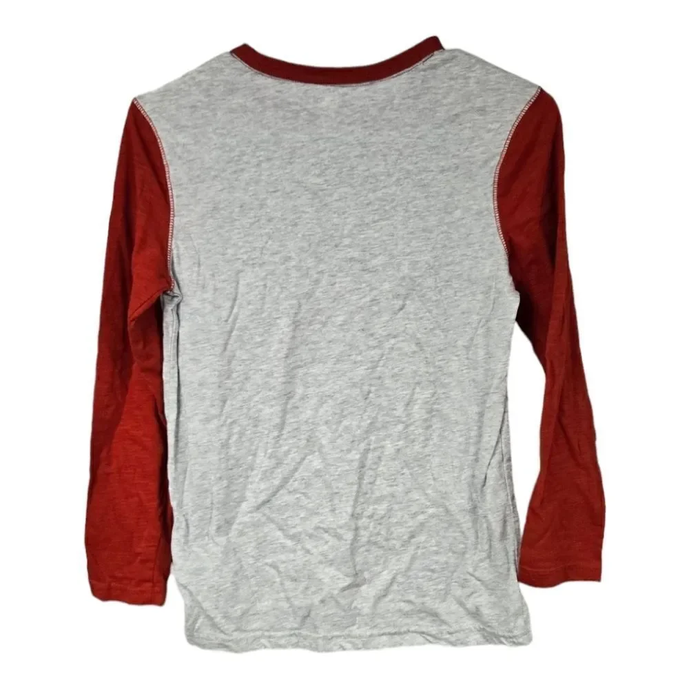 OLD NAVY Kids 10/12 Boys Gray/Red Long Sleeve Henley T-Shirt Casual Sporty Tee