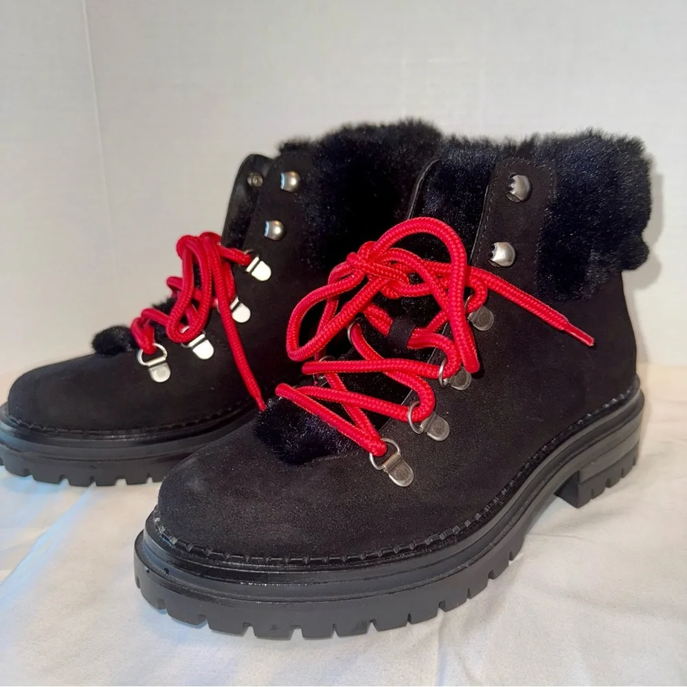 Sugar Black Red Women's Hike‎ Winter Fashion Boots Faux Fur Sz 6.5 Like New