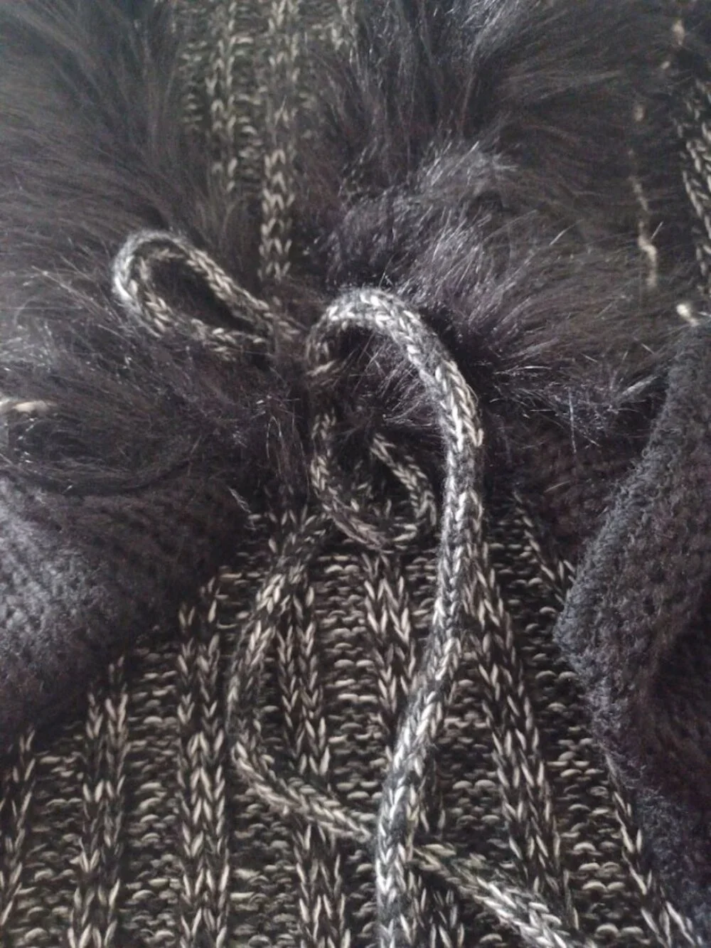 Neiman Marcus Black Gray Marled Knit Faux Fur Ruffle Cardigan Sweater Jacket – S