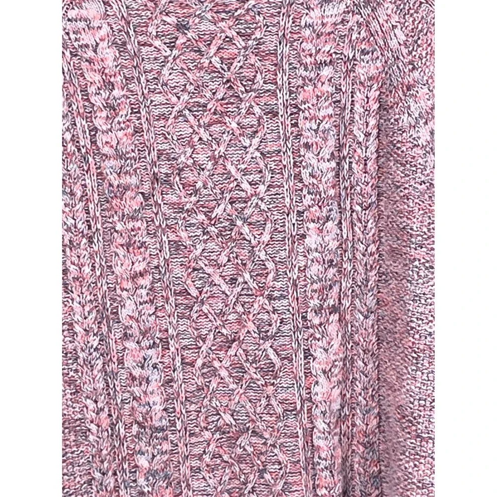 VTG Gap Womens Sweater XL Tall Pullover Pink Marled Cable Knit Crew Neck Raglan