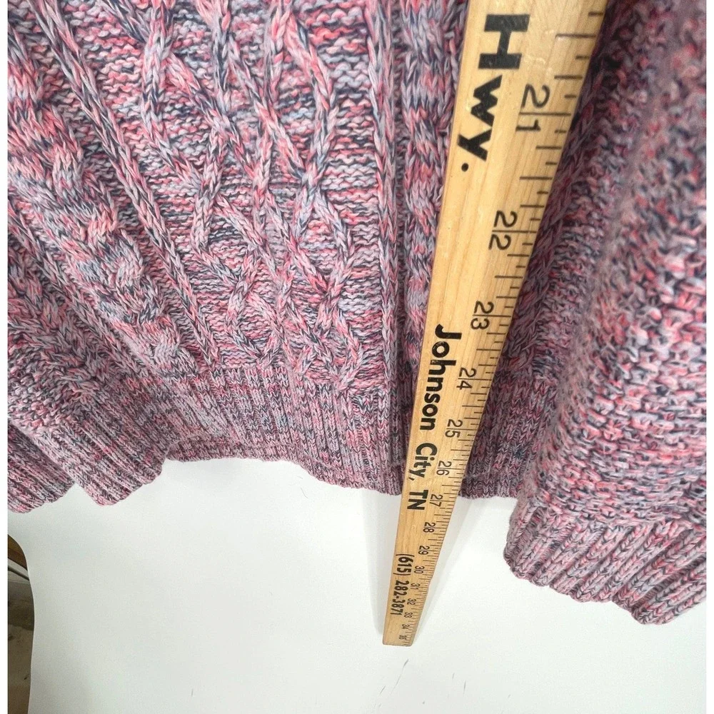 VTG Gap Womens Sweater XL Tall Pullover Pink Marled Cable Knit Crew Neck Raglan