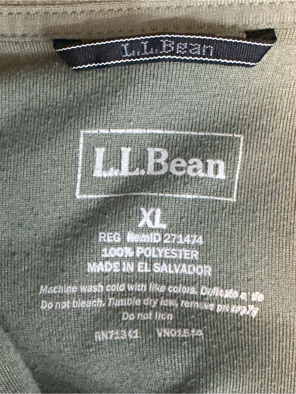 L.L.Bean Men's XL Olive Green 1/4 Zip Fleece Pullover