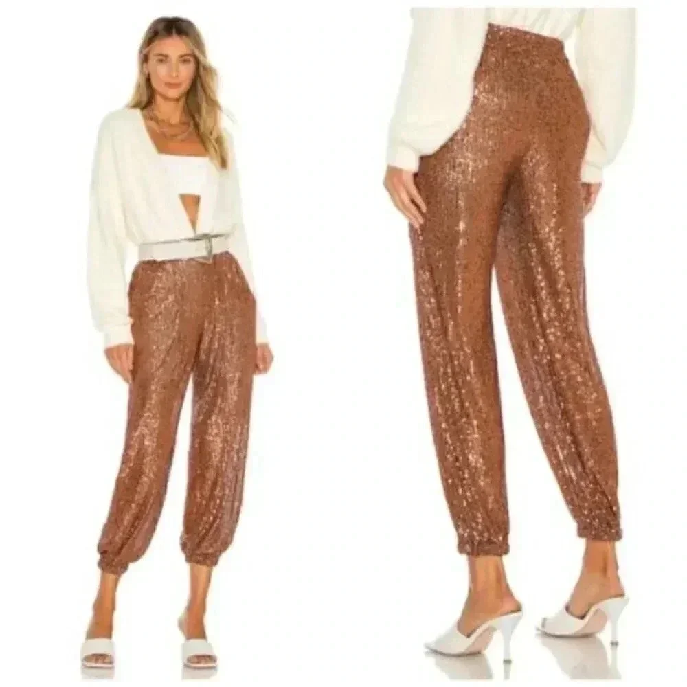Free People Morelia Sequin Jogger Pants Bronze