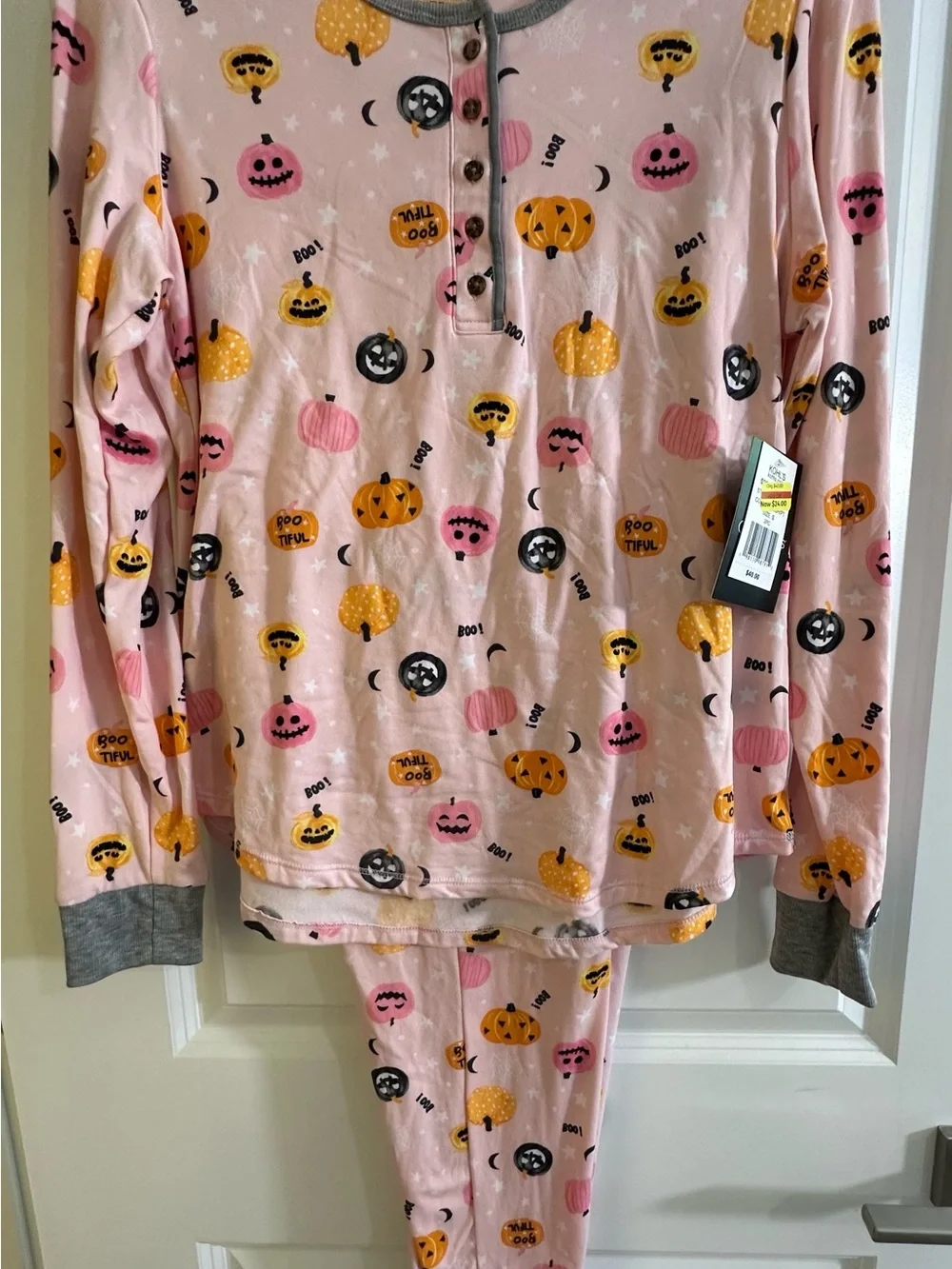 New - Adult Cuddl Duds Pink Pumpkin Pajama Set Size Small