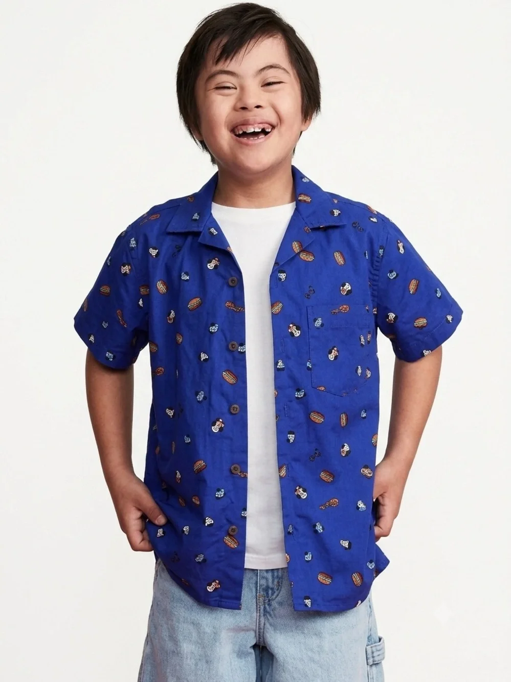 Old Navy x Disney Mickey Mouse Poplin Cotton Button Up Shirt 3T Hotdog Fall