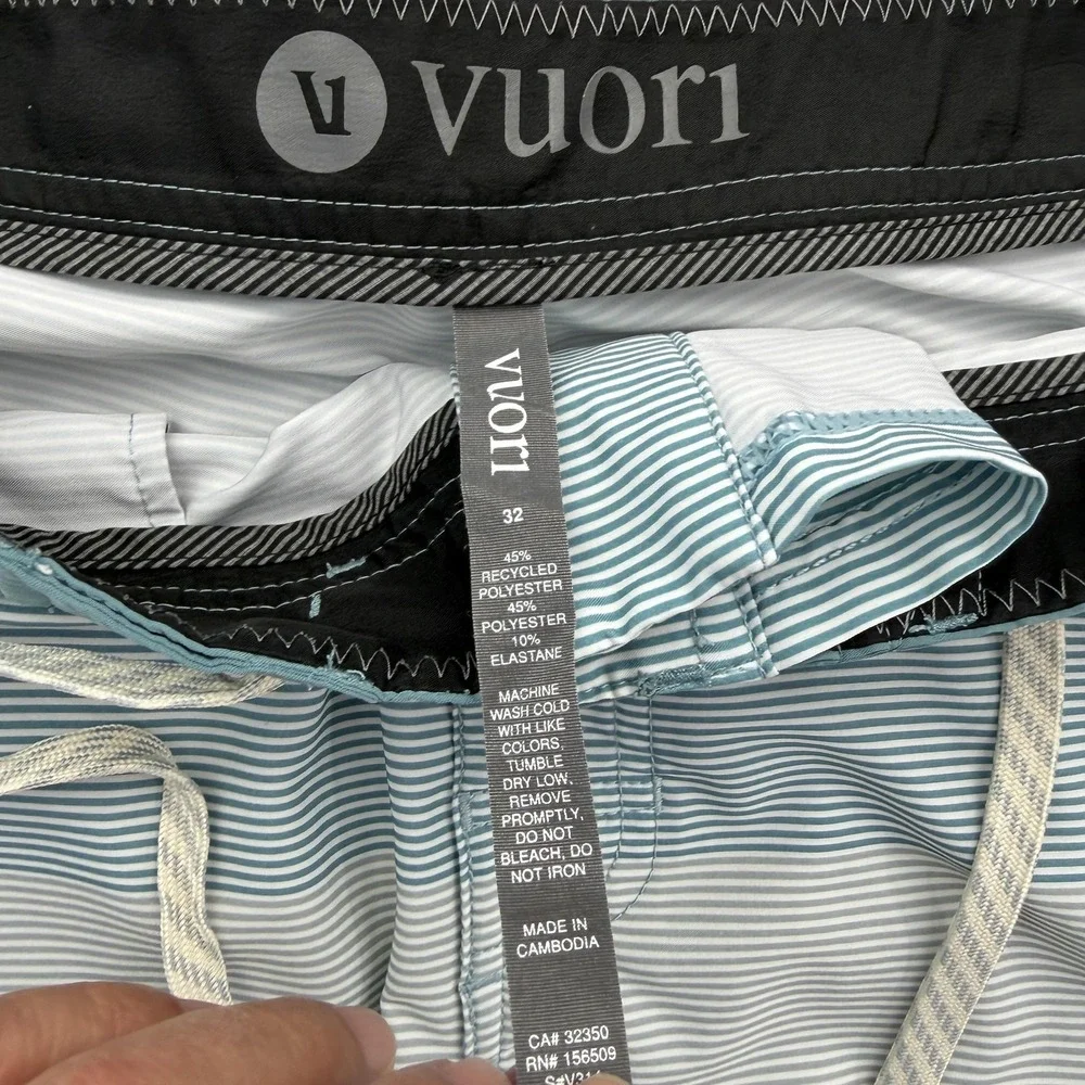 Vuori Shorts Mens 32 Blue Stripe Swim Trunks Drawstring Back Pocket Stretch