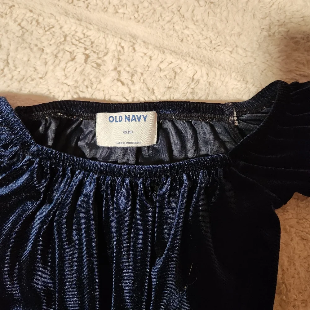 Old Navy Little Girls Sz XS/5 Romper Jumpsuit Navy Blue Velvet Velour Wide Leg