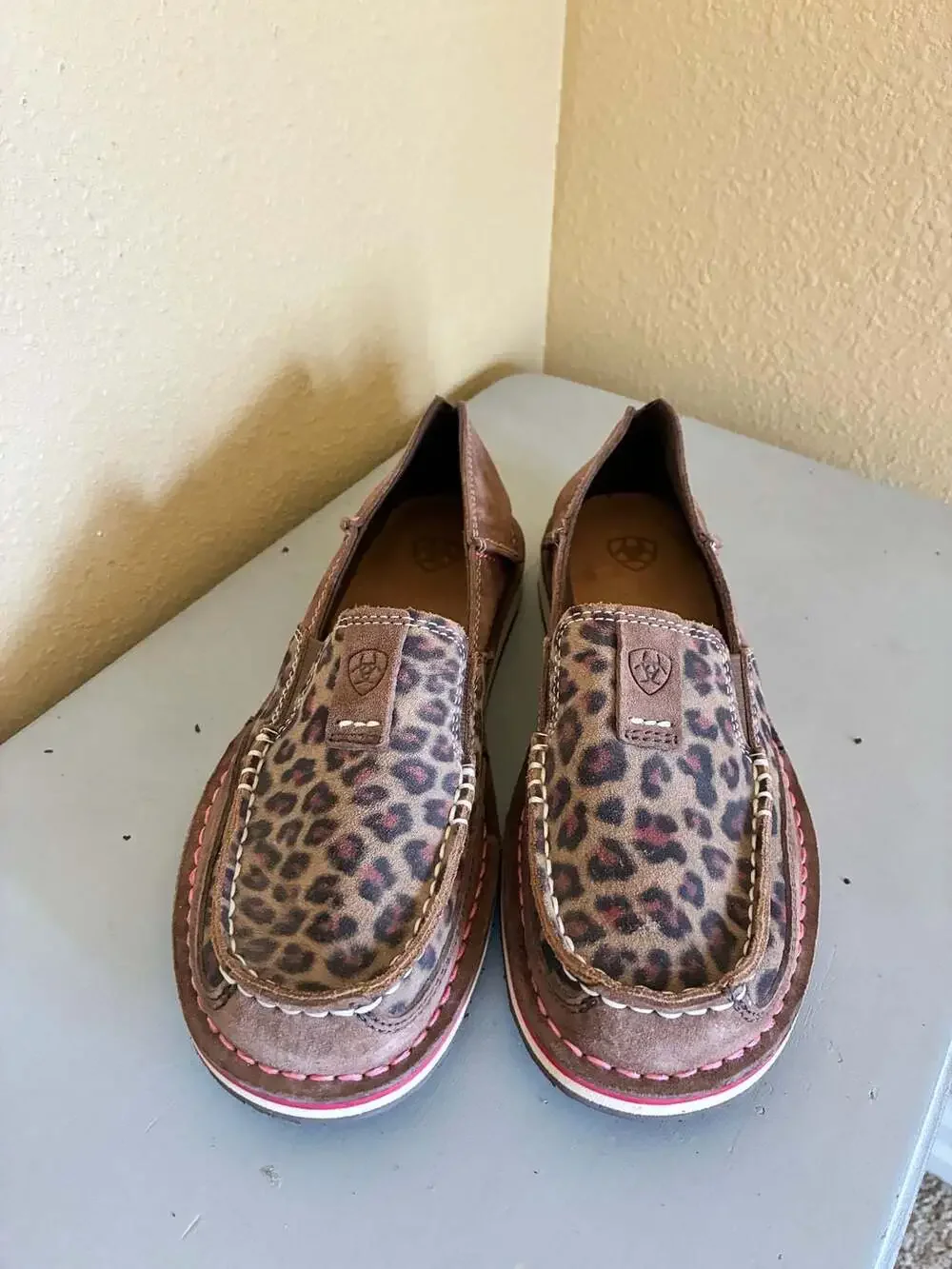 Ariat Women's Cruiser Brown Pink Leopard Print Suede Slip On Loafer Shoes