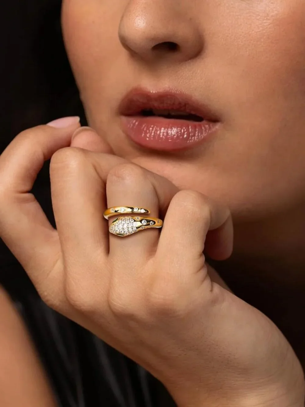 Stylish Adjustable Snake Ring for Women - Sterling Silver & Gold Plated Cocktail