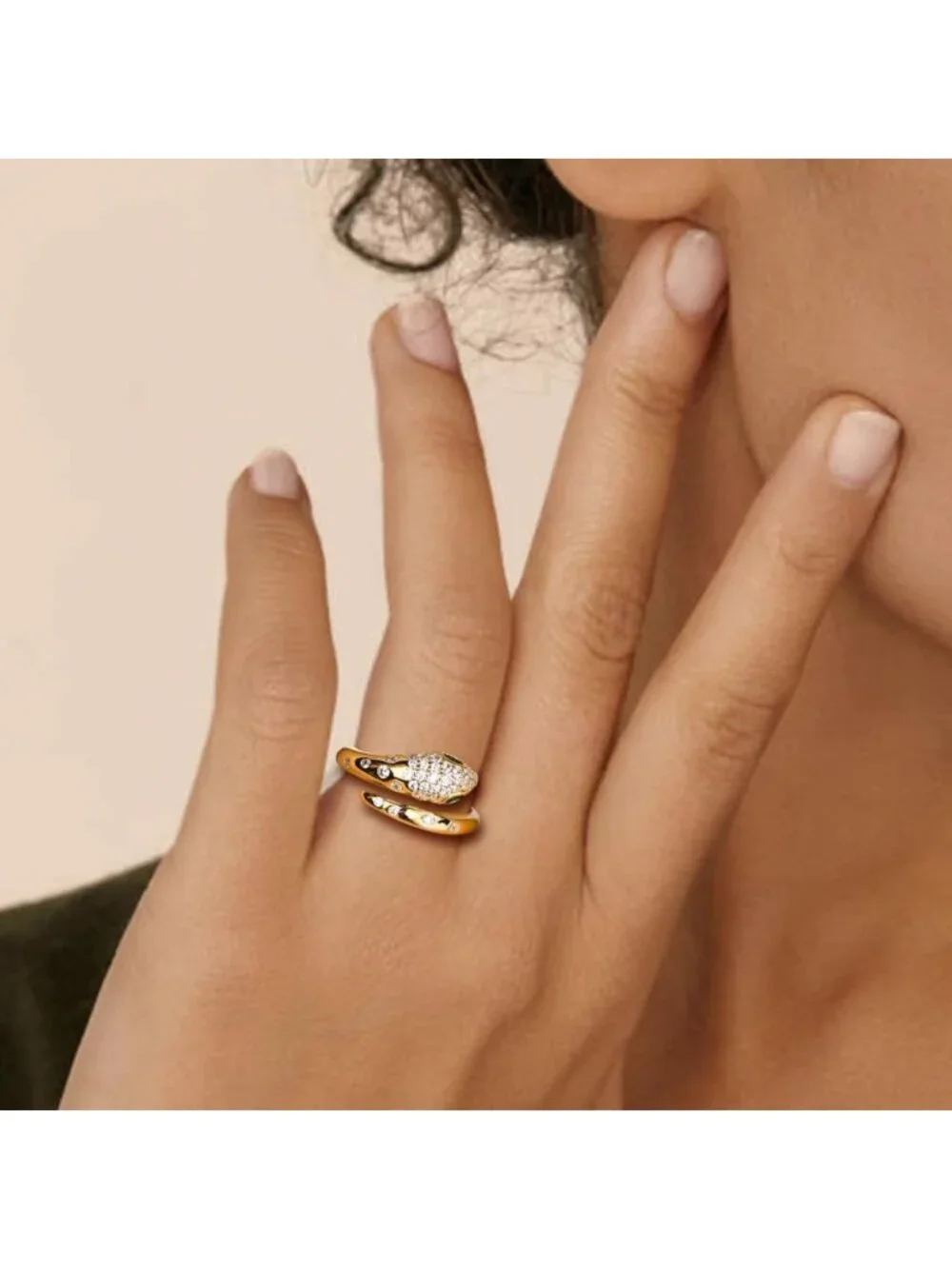 Stylish Adjustable Snake Ring for Women - Sterling Silver & Gold Plated Cocktail