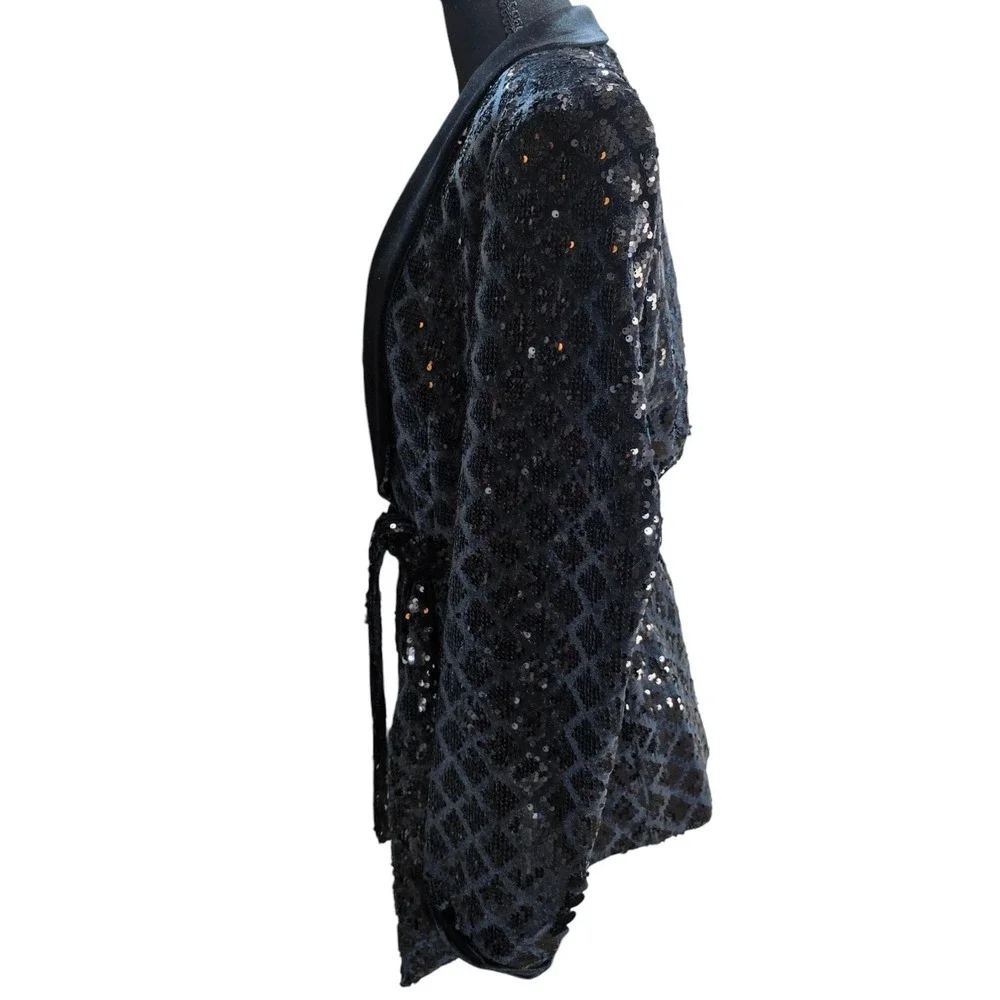 ASOS Design Suit Mens 38/31 Black Sequin Velvet Shawl Lapel Belted Luxury Disco