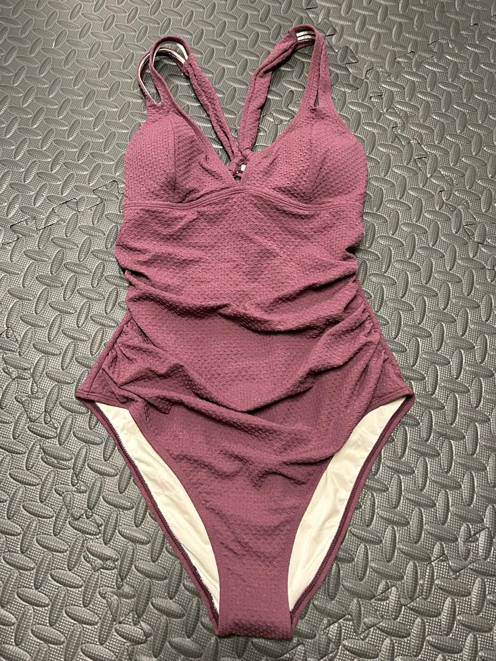 NWT Plum Texture Plunging Tummy Control One-Piece -Large