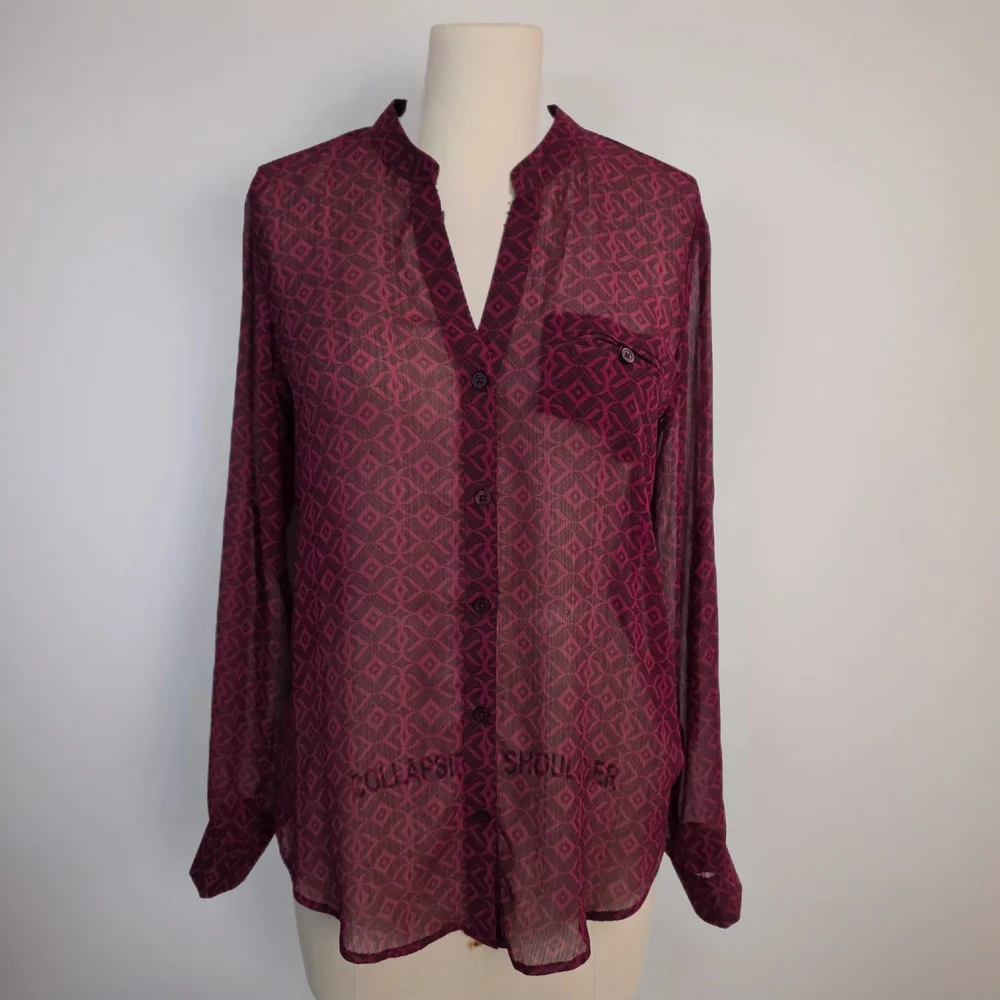 Kut From The Kloth Women’s Sz S Button Down Sheer Floral Blouse Roll Tab NWT