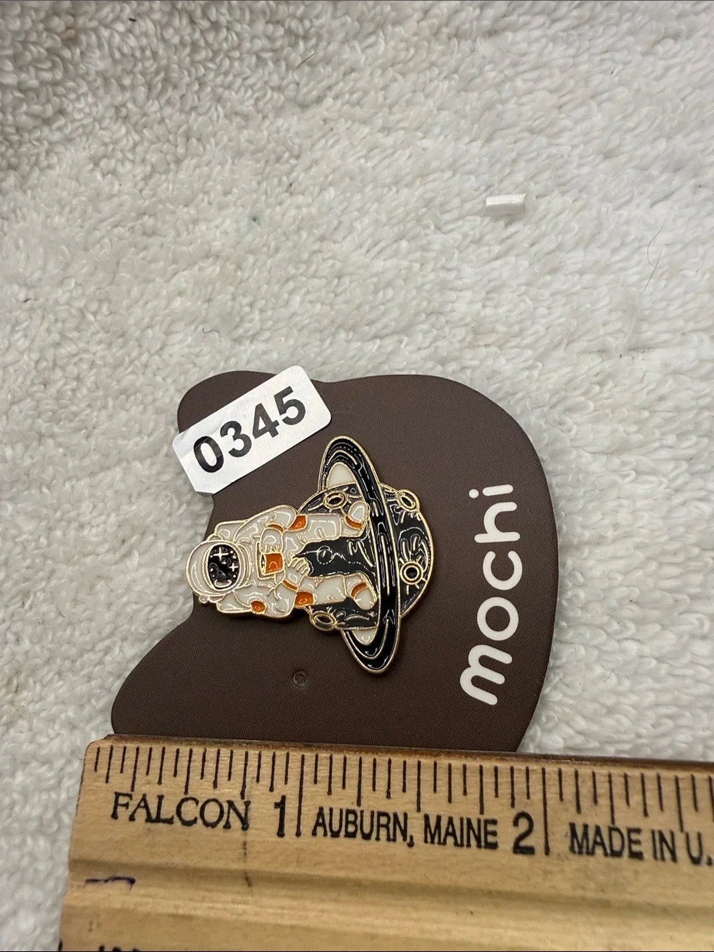 Mochi Astronaut Enamel Brooch Pin - White, Black & Gold toned