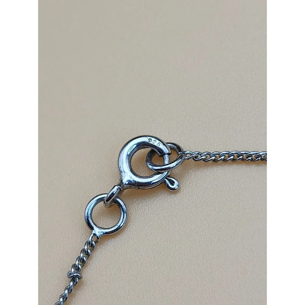 Tilted Heart Signed 925‎ Sterling Silver Plate With CZ Accents Necklace