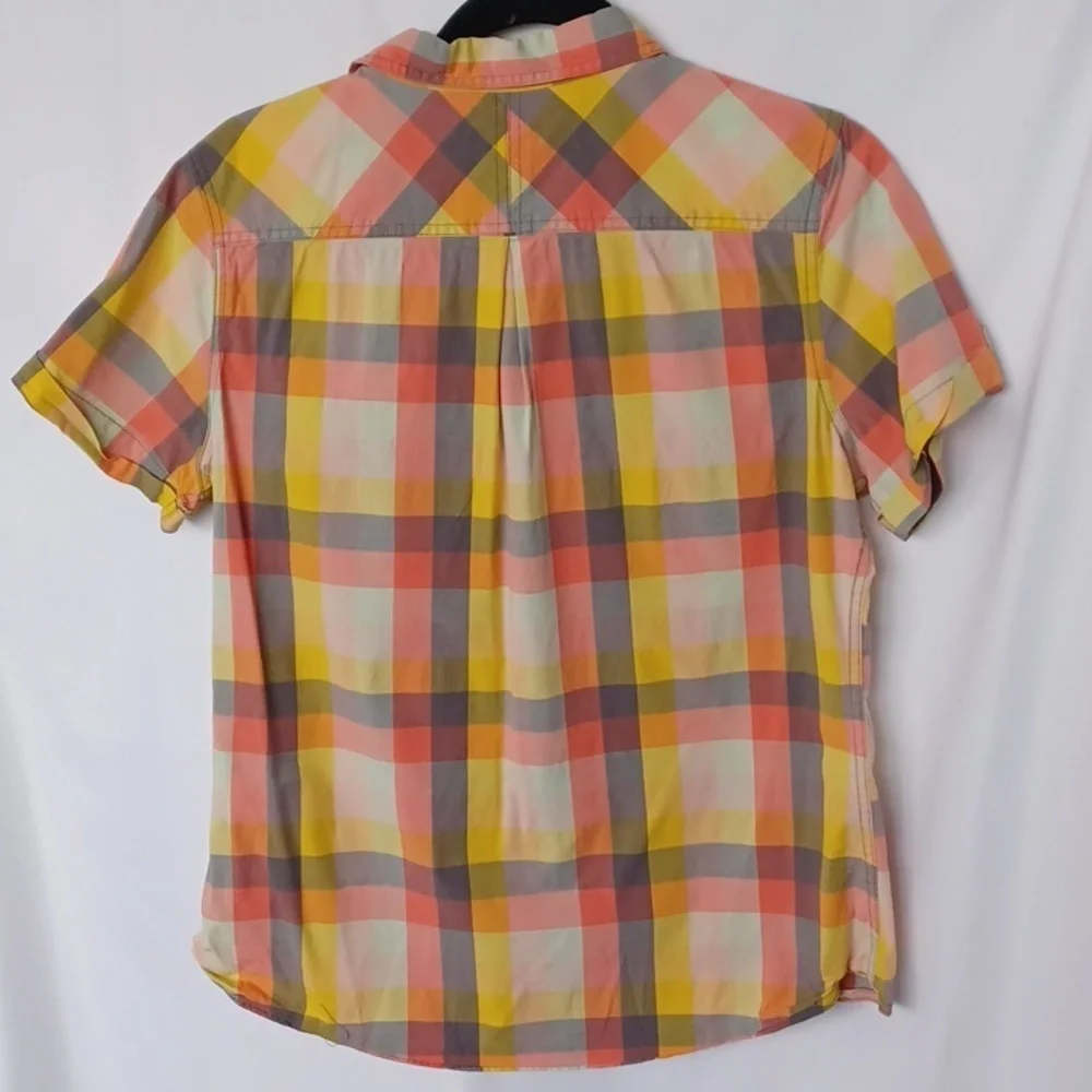 Woolrich Plaid Button-Up Short Sleeve Shirt, Pink, Gold, M, 21