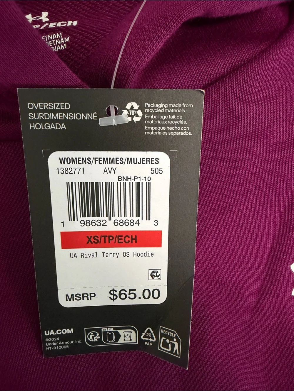 NWT Under Armour Women's Plum Rival Terry Oversize Hoodie