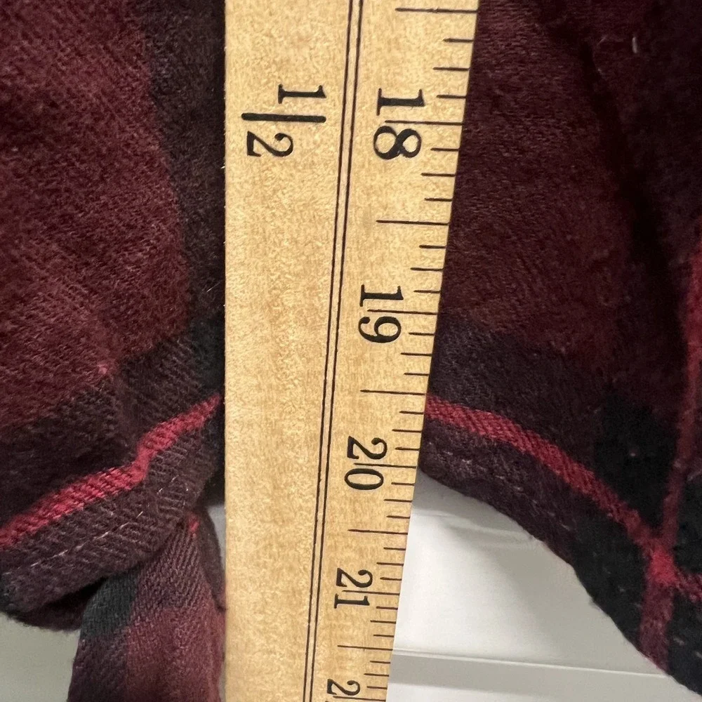 Love Tree Womens Plaid Shirt Large Cotton Burgundy Black Tie Front Flannel Style