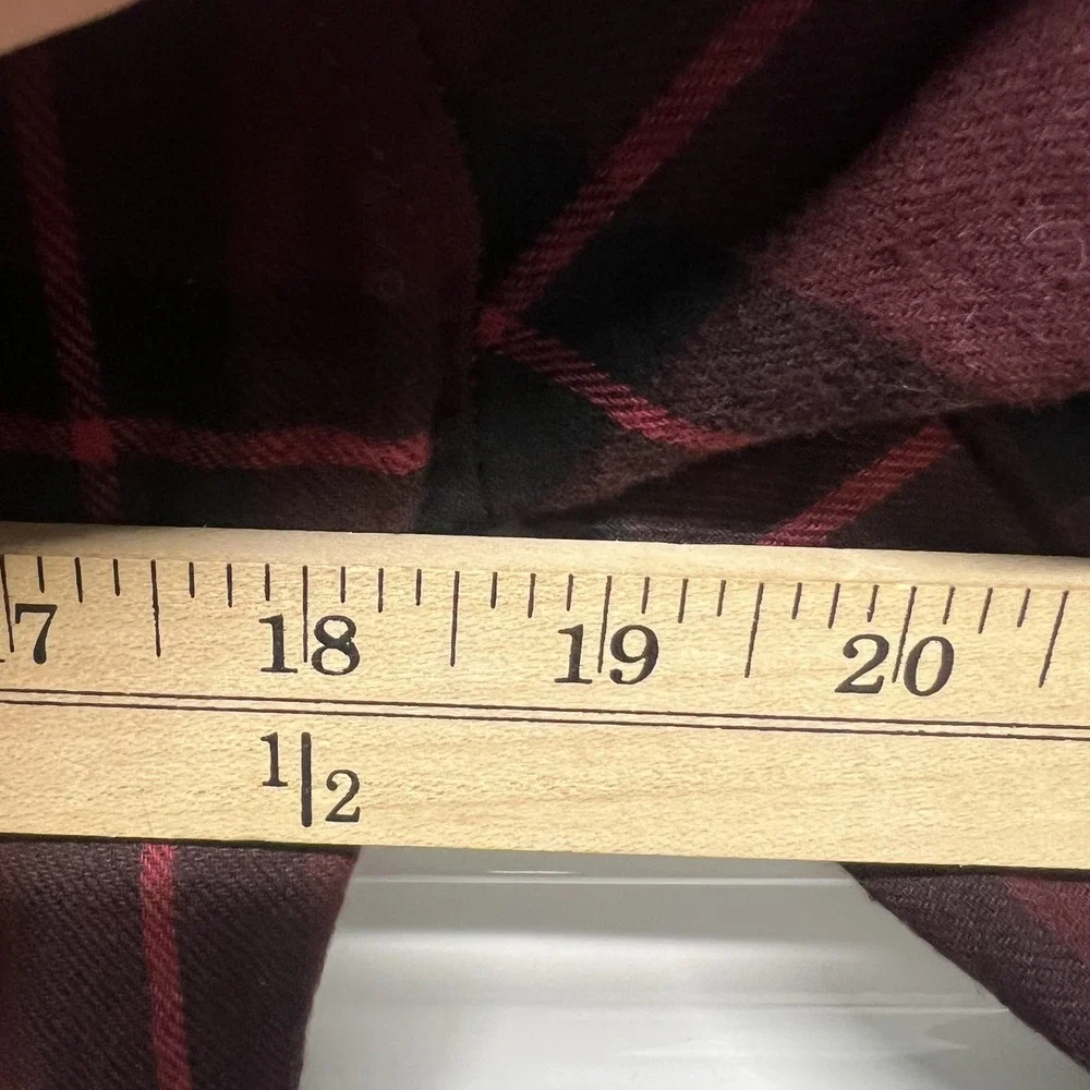 Love Tree Womens Plaid Shirt Large Cotton Burgundy Black Tie Front Flannel Style