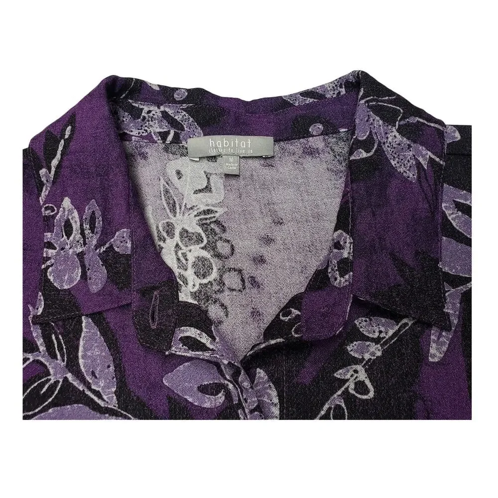 Habitat Purple Floral Peplum Blouse Womens M Long Sleeve Ruffle Boho Romantic