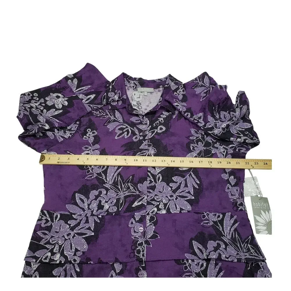 Habitat Purple Floral Peplum Blouse Womens M Long Sleeve Ruffle Boho Romantic