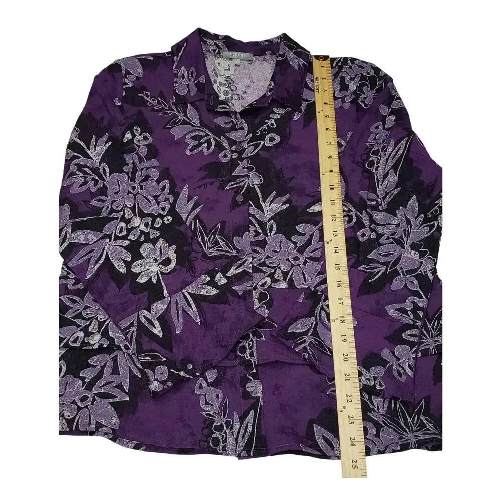 Habitat Purple Floral Peplum Blouse Womens M Long Sleeve Ruffle Boho Romantic