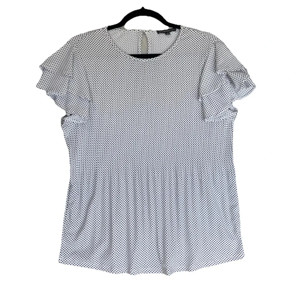 Adrianna Papell‎ Blouse Top Womens Small White Polka Dot Flutter Sleeve Elegant