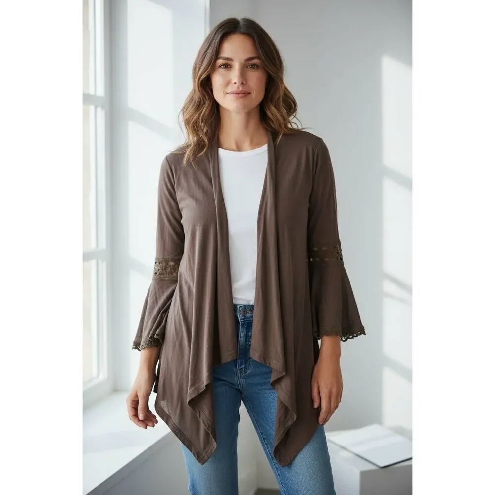 Kontrol Size Large Brown Long Sleeve Cardigan