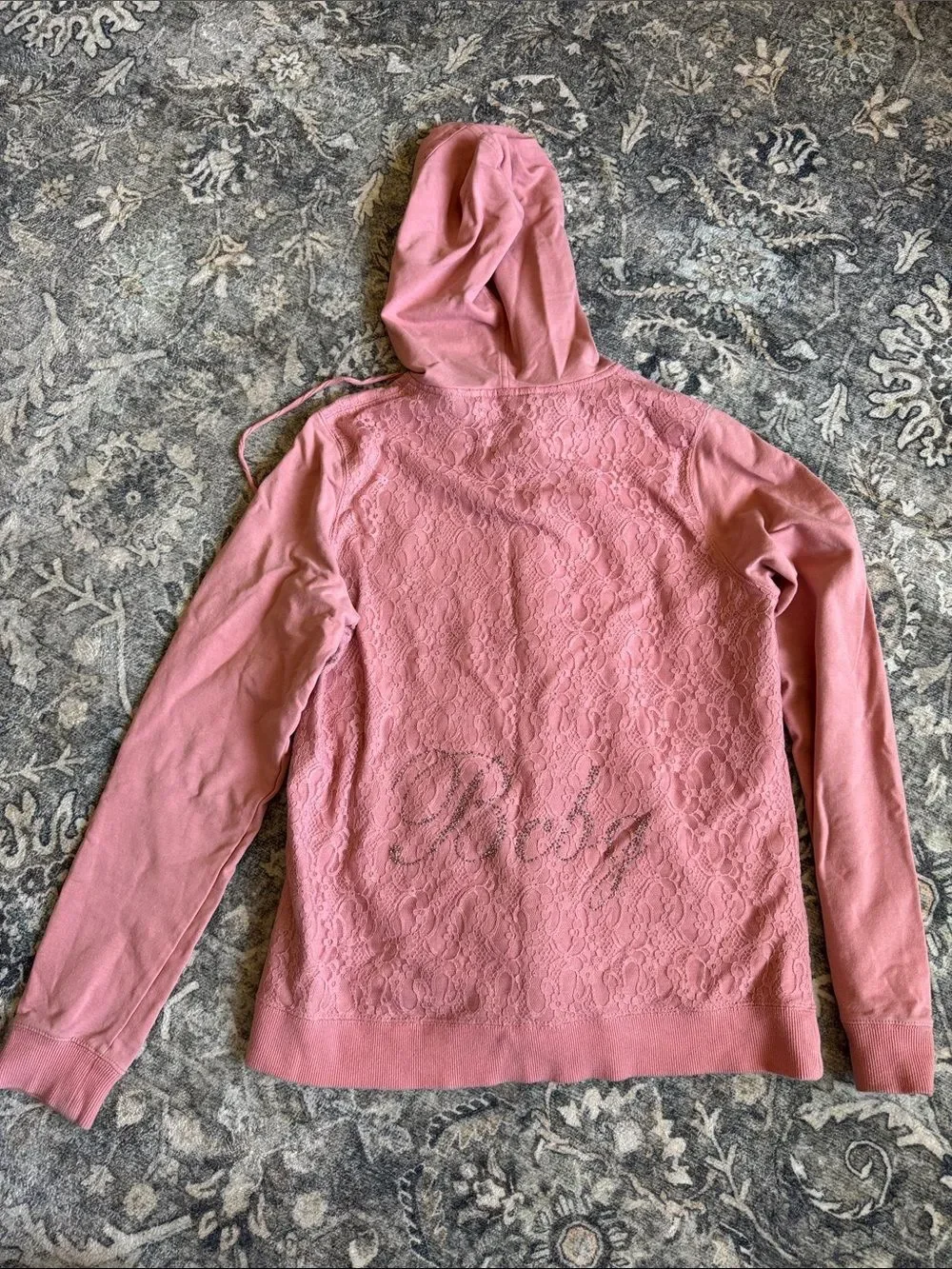 BCBG Max Azria Pink Lace-Detail Zip Hoodie