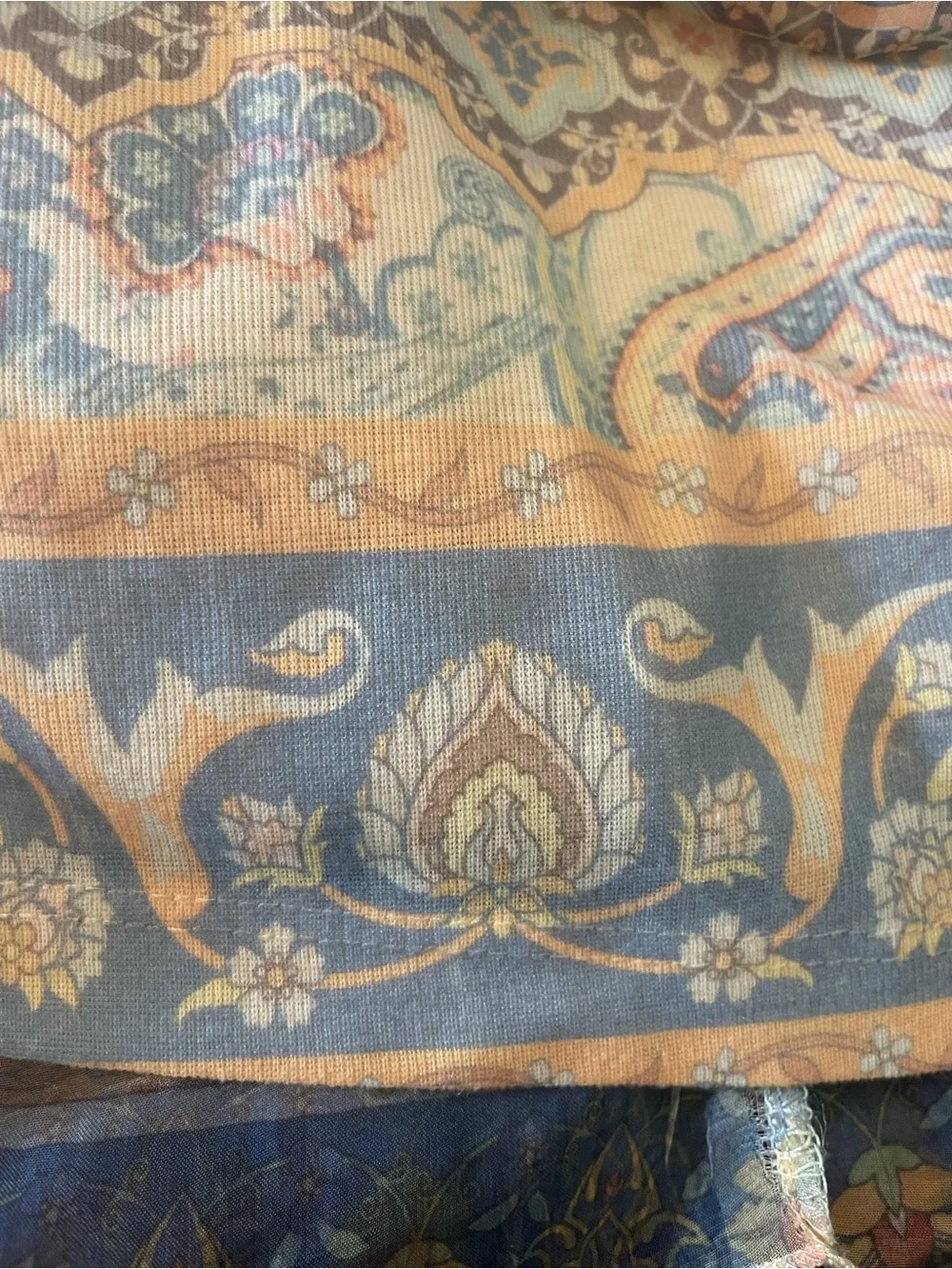 One World Boho Paisley Bird Print Chiffon Handkerchief Hem Tank Top Lace Sz M