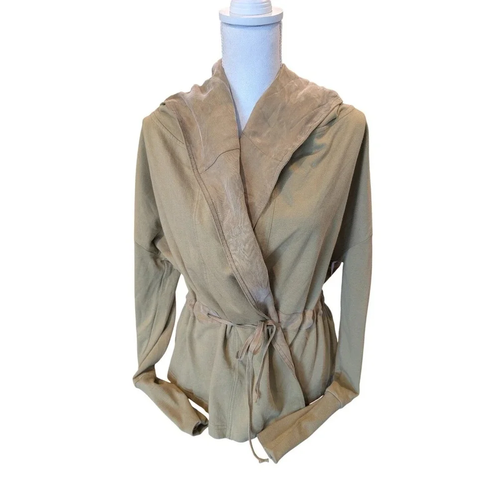 NWT Young Fabulous & Broke Cardigan Hooded Wrap Tan Khaki Sz S Drawstring Waist