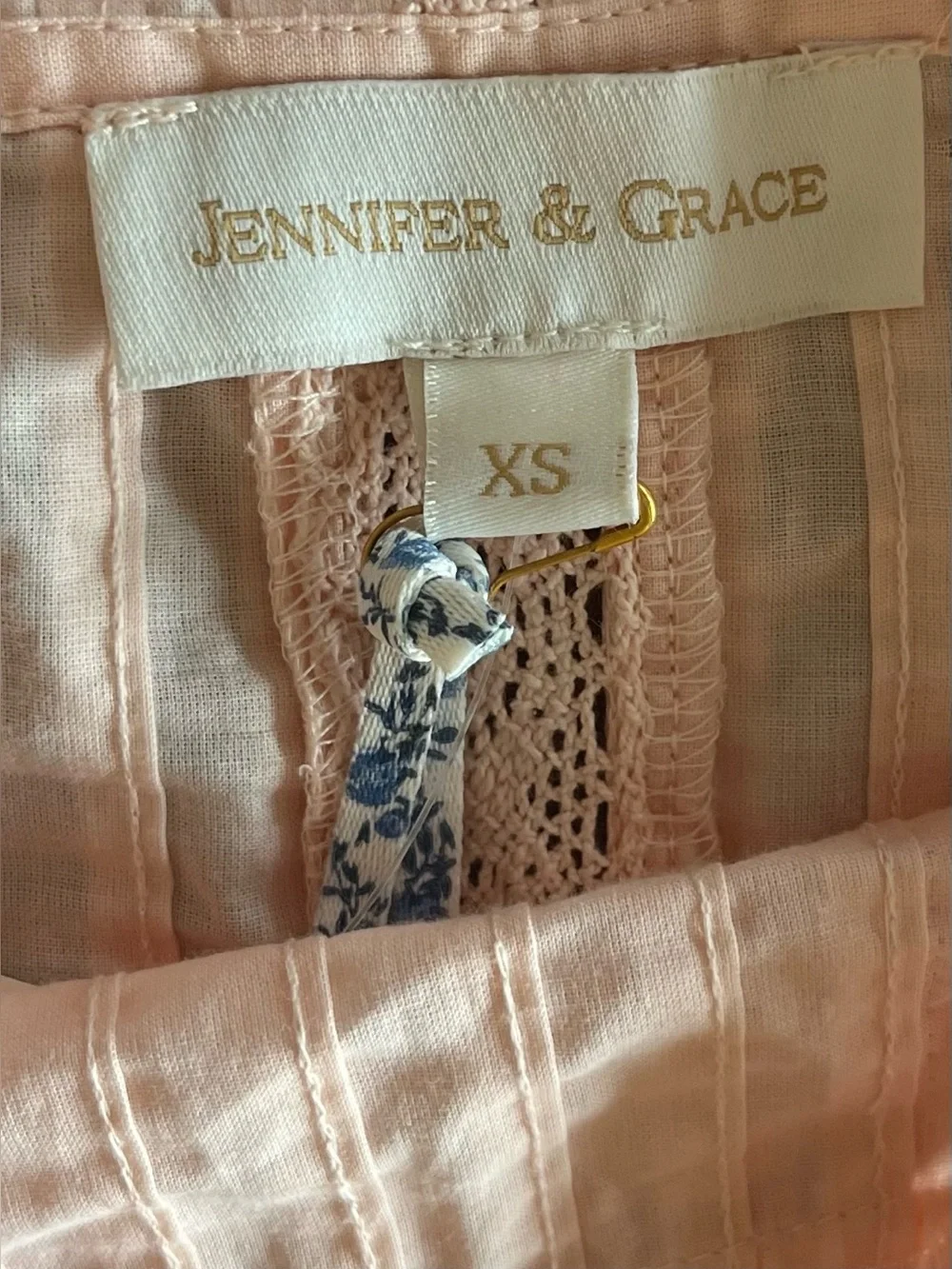 Jennifer & Grace Light Pink Peach Lace-Trim Peasant Blouse Top Shirt XS
