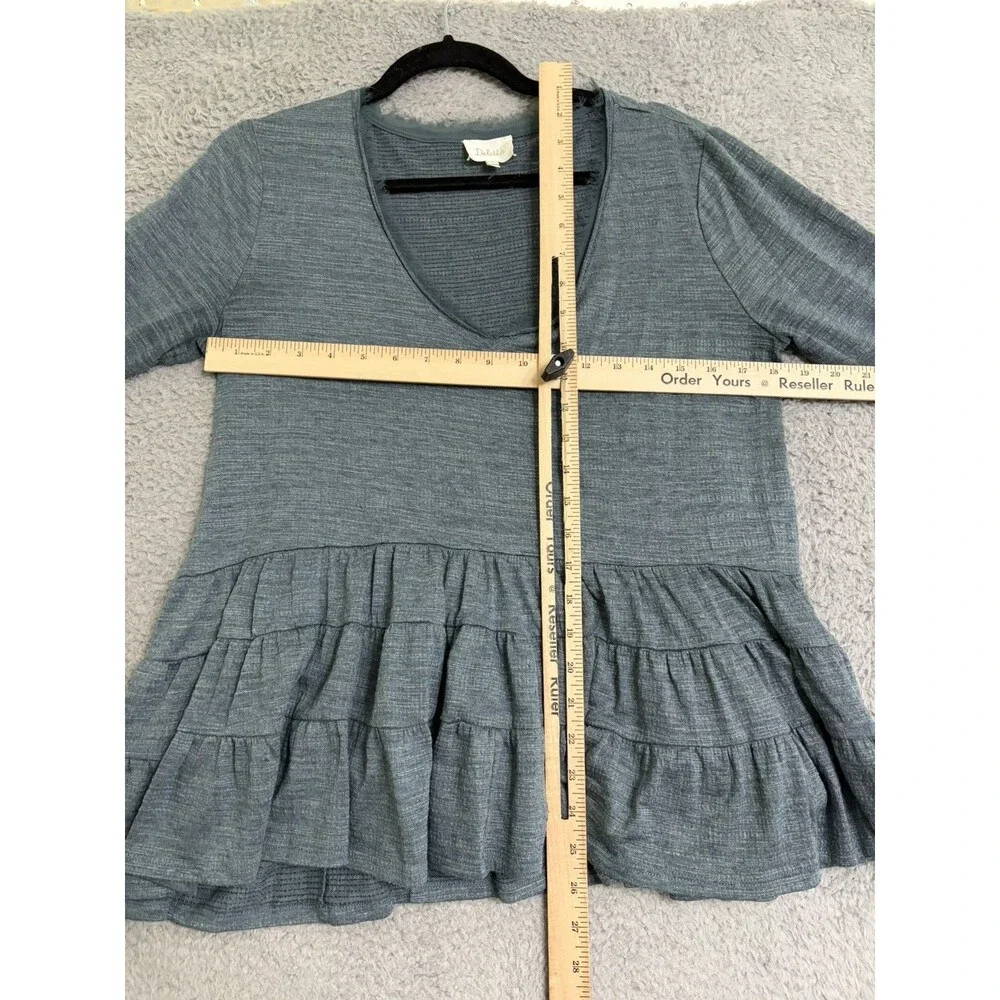 Anthropologie Deletta Thea Tiered Ruffle Peplum Teal Blue V Neck Shirt Top M