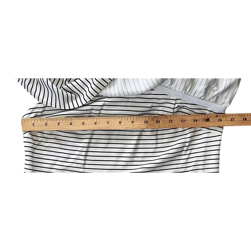 Ann Taylor Cream & Black Striped One Shoulder Ruffle Top Medium