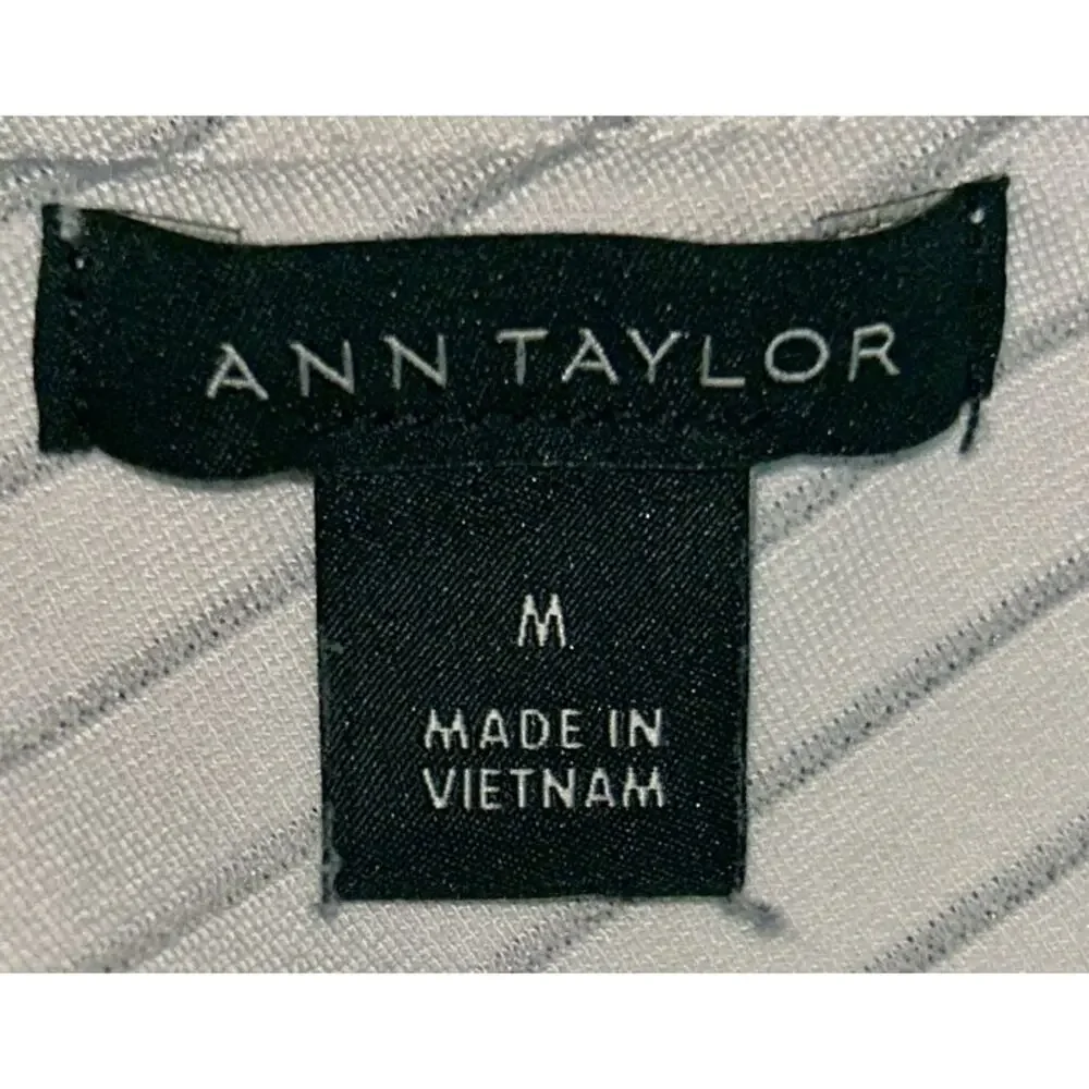 Ann Taylor Cream & Black Striped One Shoulder Ruffle Top Medium