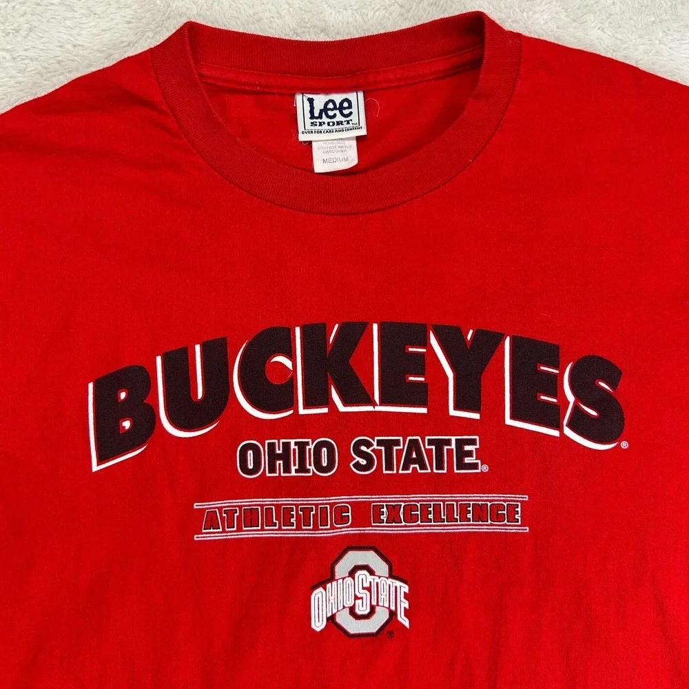 Vintage Lee T-Shirt Womens M Red Graphic Ohio State Buckeyes Short Sleeve