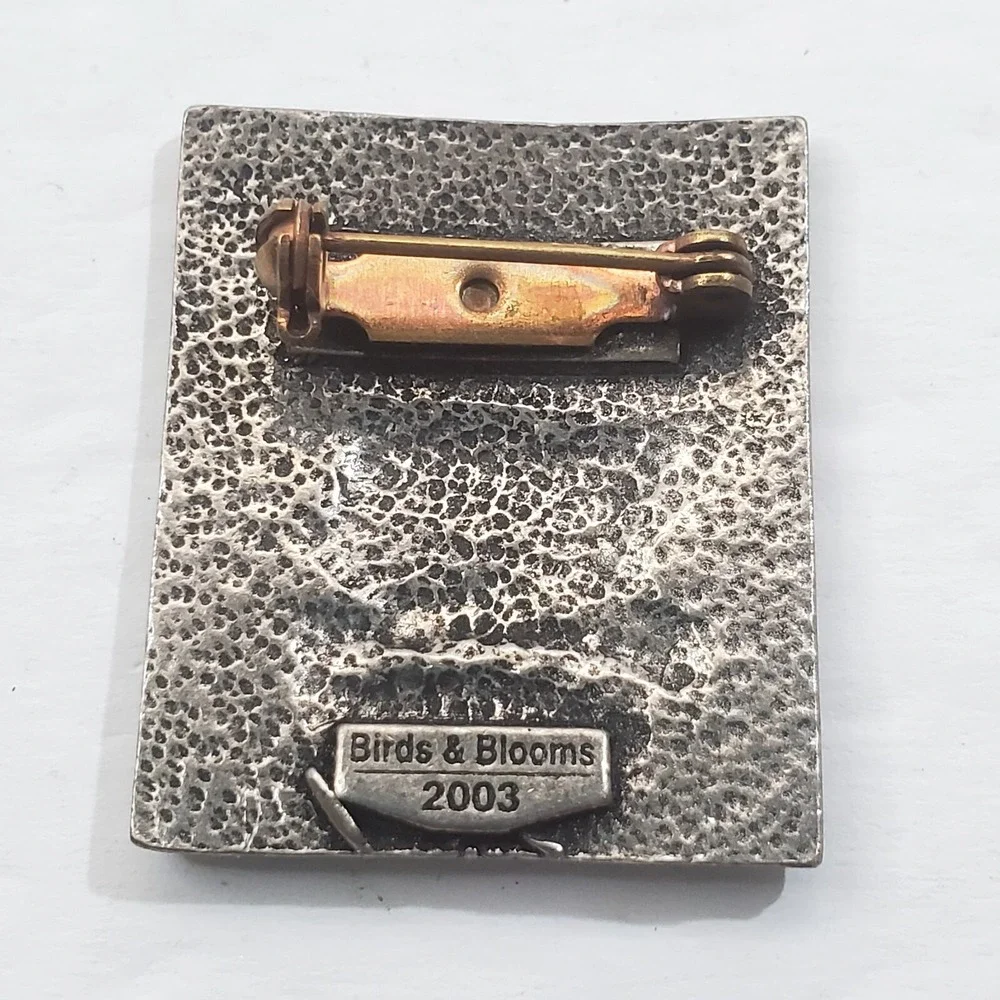 Vtg 2003 Birds and Blooms Pewter Sunflower Seeds Package Gardening Brooch Pin