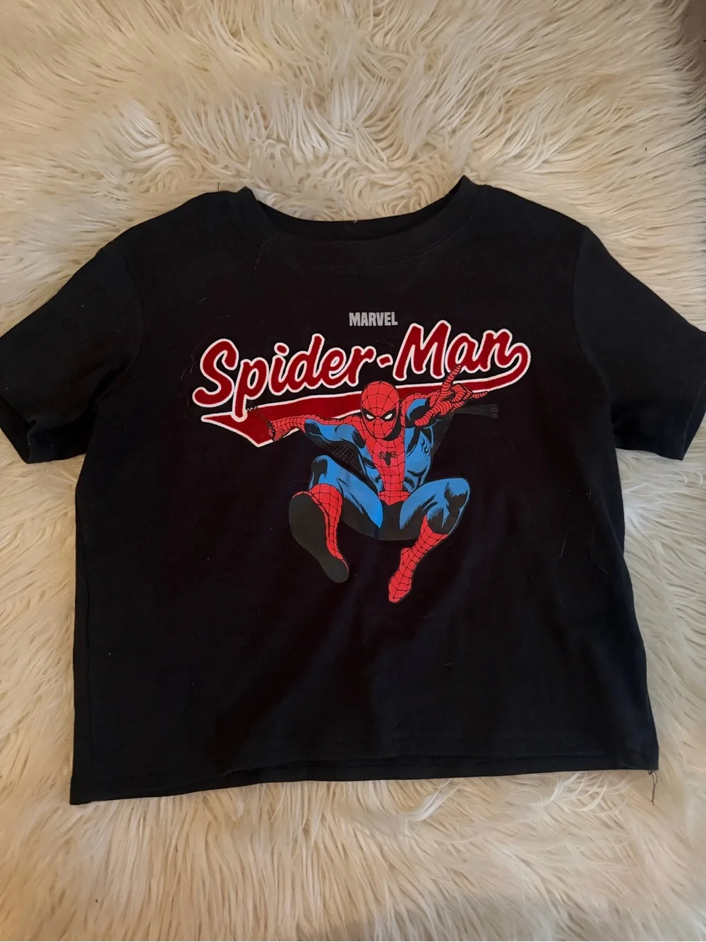 Marvel Black Spider-Man Graphic Crop Top with Red & Blue Print