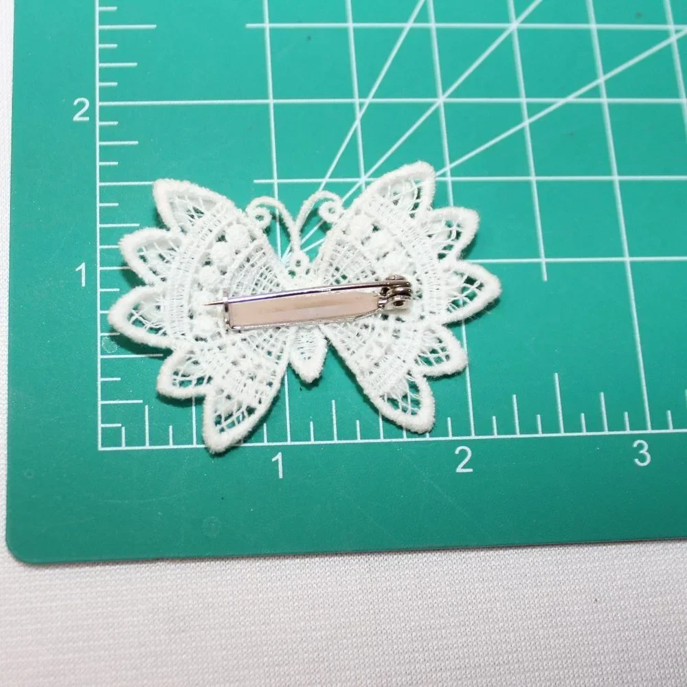 Vintage Handmade White Lace Butterfly Brooch Pin