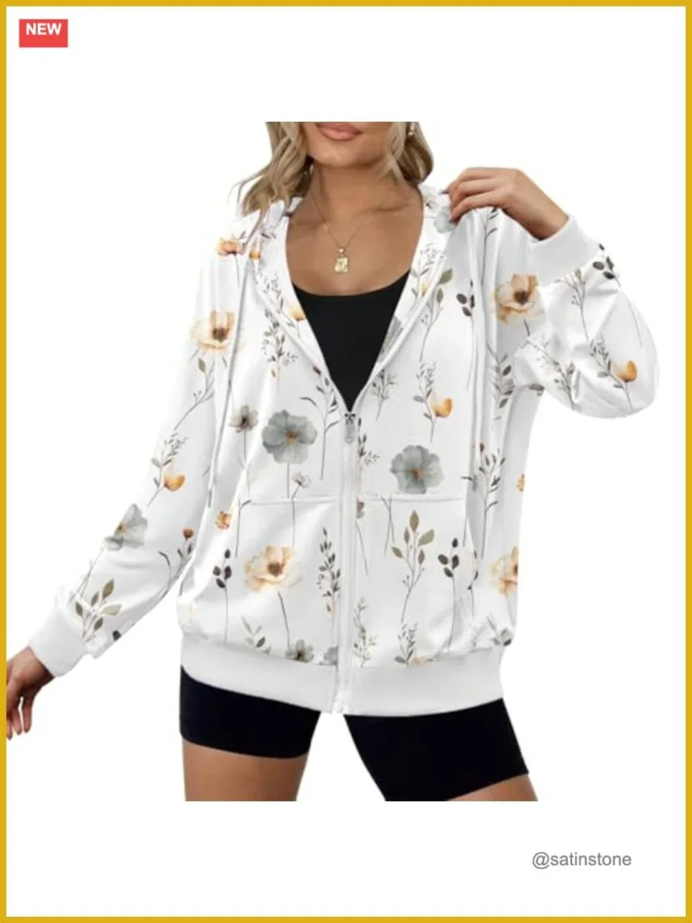 Zeagoo Women's Lightweight Zip Up Oversized Hoodie Floral Print