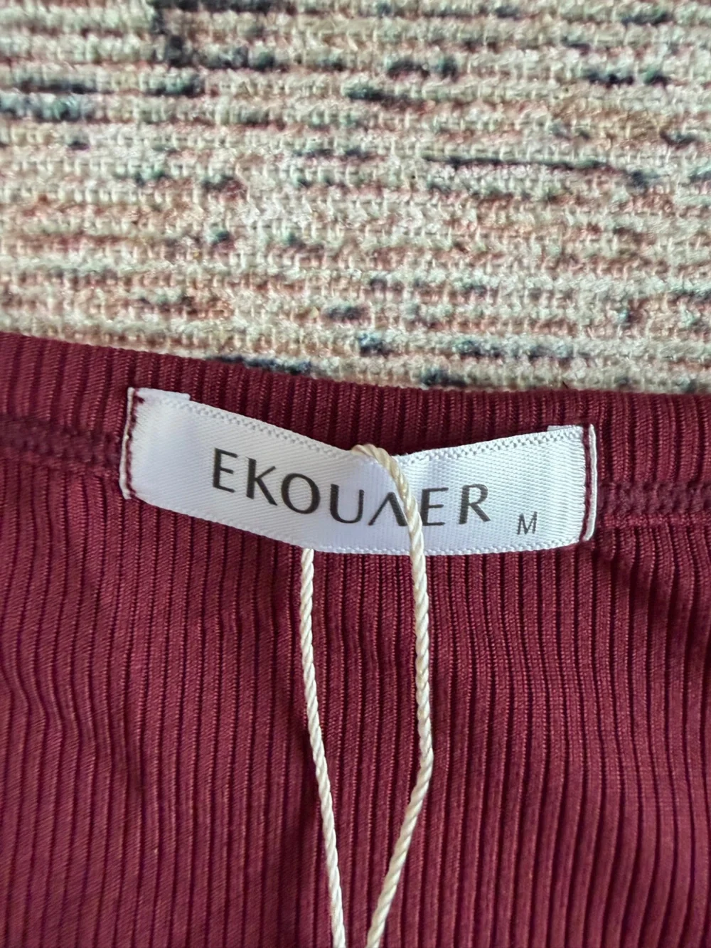 Scoop Neck Long-Sleeve Tee in Burgundy by Ekouaer